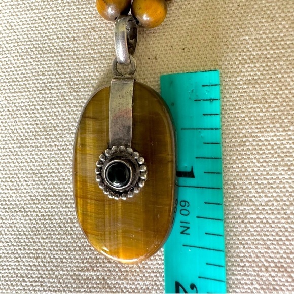 Handmade Vintage Tiger Eye & Onyx Necklace and Pendant 925 Silver - Picture 6 of 8